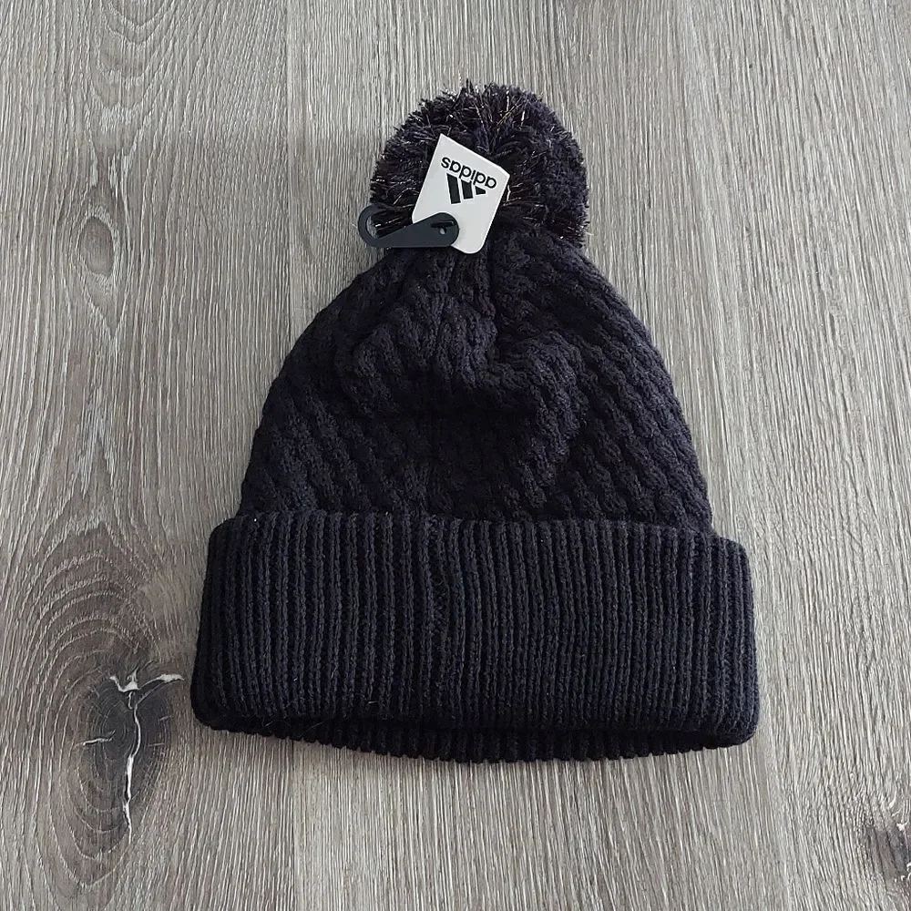 NEW Adidas Twilight II Lurex Ballie Pom Winter Fall Beanie Hat Black/Gold Youth